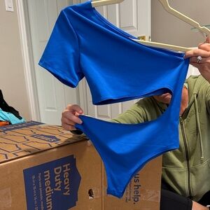 Edikted Blue Asymmetrical Crop Top